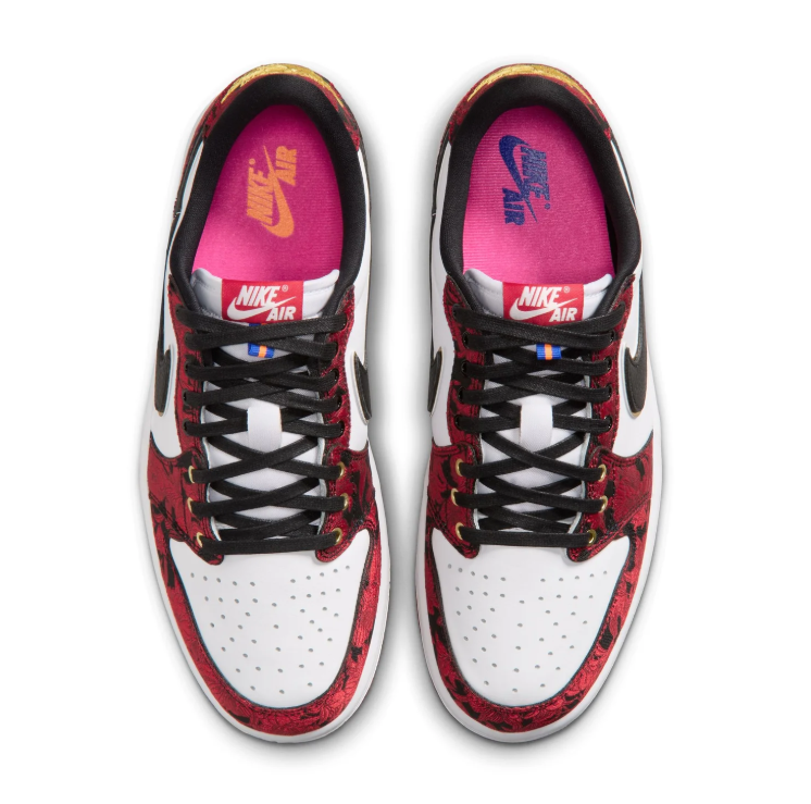 Nike Sneakers – Red & White Low-Top with Floral Texture and Gold-Tone Details