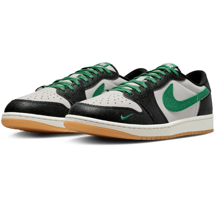 Nike Sneakers – Black & White Low-Top with Green Swoosh & Gum Sole