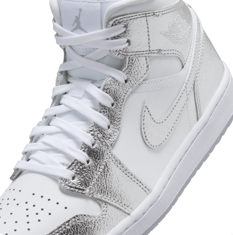 Nike Sneakers – White & Silver-Tone High-Top with Textured Overlays