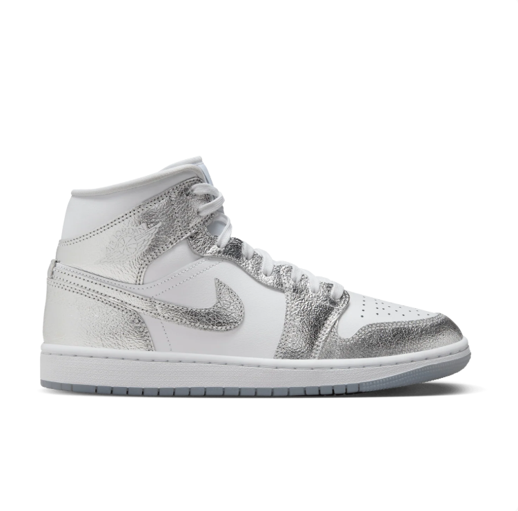 Nike Sneakers – White & Silver-Tone High-Top with Textured Overlays