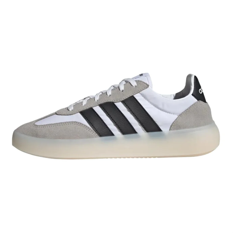 adidas Sneakers – White & Grey with Black Stripes and Cream Sole