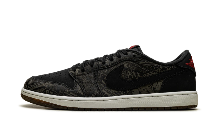 Nike Sneakers – Black Graphic Low-Top with Red Details & Brown Sole