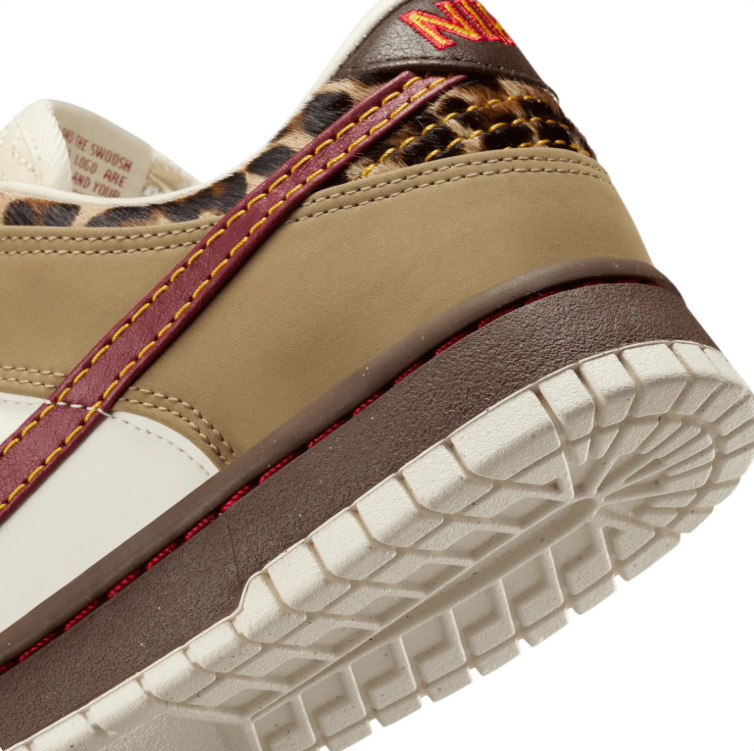 Nike Low-Top Sneakers – Cream & Khaki with Burgundy Swoosh and Leopard Accents