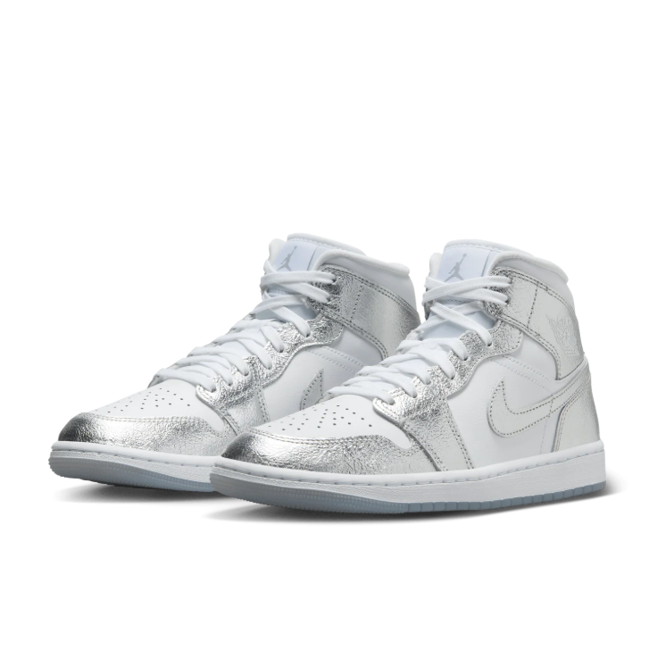 Nike Sneakers – White & Silver-Tone High-Top with Textured Overlays