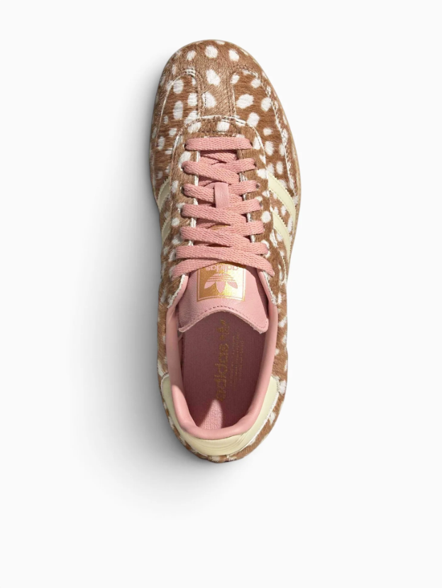 adidas Sneakers – Tan & Cream Spotted Print with Pink Laces