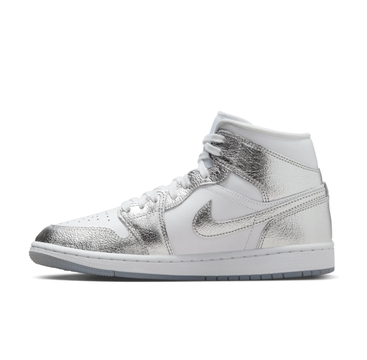 Nike Sneakers – White & Silver-Tone High-Top with Textured Overlays