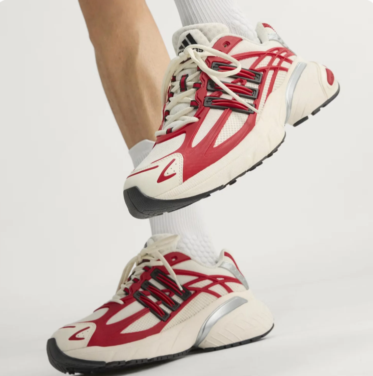 adidas Sneakers – White & Red with Silver-Tone Accents and Chunky Sole