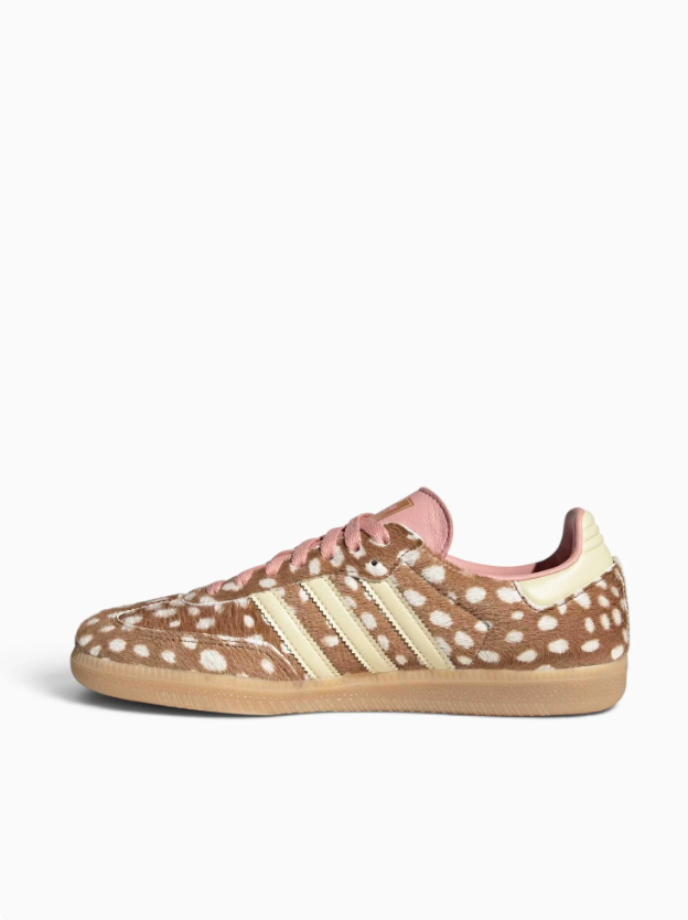 adidas Sneakers – Tan & Cream Spotted Print with Pink Laces