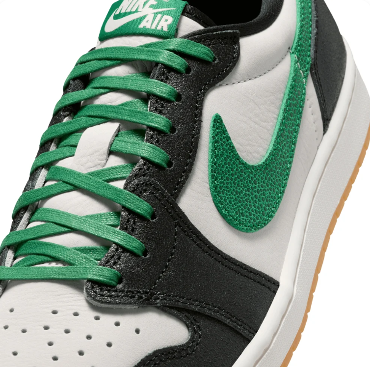 Nike Sneakers – Black & White Low-Top with Green Swoosh & Gum Sole