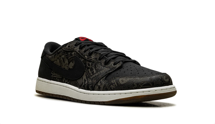 Nike Sneakers – Black Graphic Low-Top with Red Details & Brown Sole