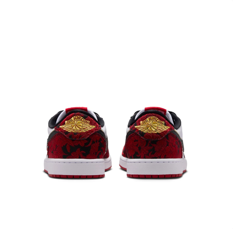Nike Sneakers – Red & White Low-Top with Floral Texture and Gold-Tone Details