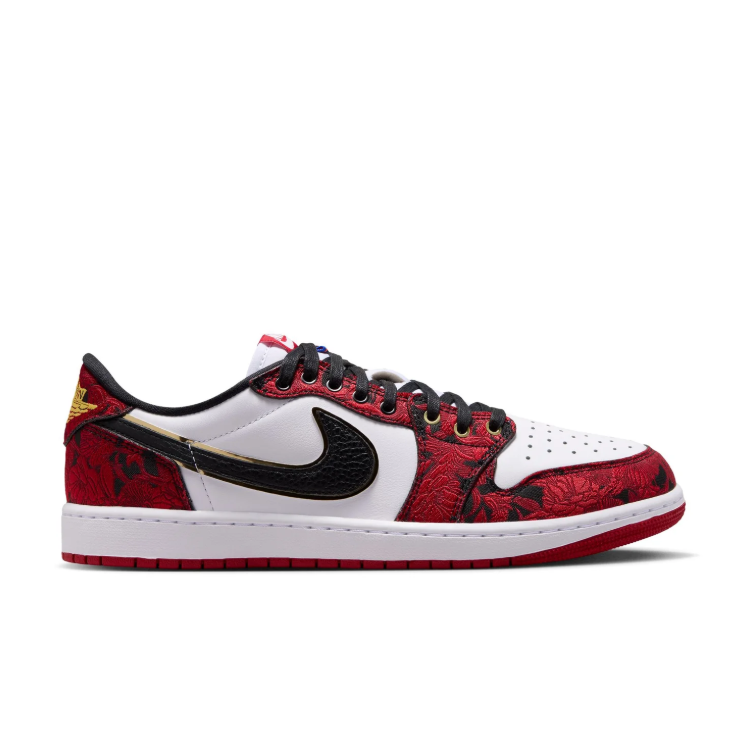 Nike Sneakers – Red & White Low-Top with Floral Texture and Gold-Tone Details