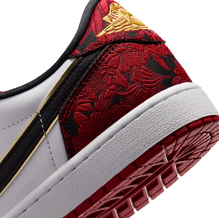 Nike Sneakers – Red & White Low-Top with Floral Texture and Gold-Tone Details
