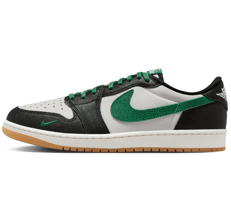 Nike Sneakers – Black & White Low-Top with Green Swoosh & Gum Sole
