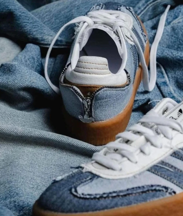 adidas Sneakers – Two-Tone Blue Denim with Gum Platform Sole