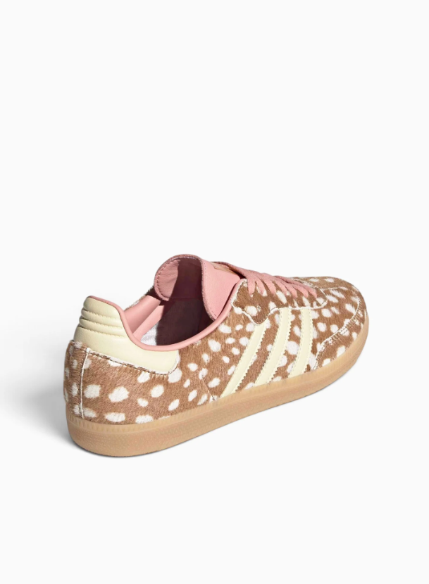 adidas Sneakers – Tan & Cream Spotted Print with Pink Laces