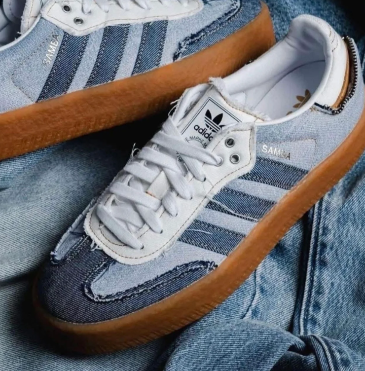 adidas Sneakers – Two-Tone Blue Denim with Gum Platform Sole