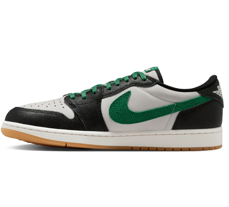 Nike Sneakers – Black & White Low-Top with Green Swoosh & Gum Sole