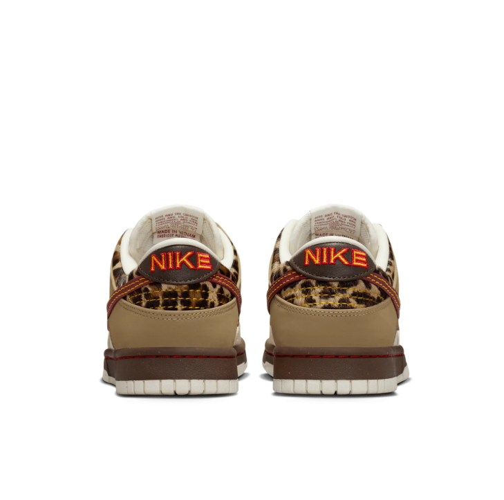 Nike Low-Top Sneakers – Cream & Khaki with Burgundy Swoosh and Leopard Accents